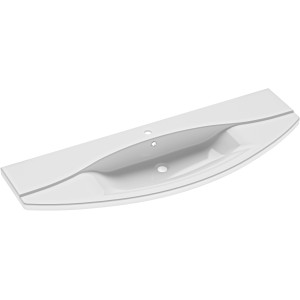 Pelipal Keramik-Waschbecken, 144,5 cm, Serie 4010, weißes Einbauwaschbecken mit Armaturbohrung und Überlauf.