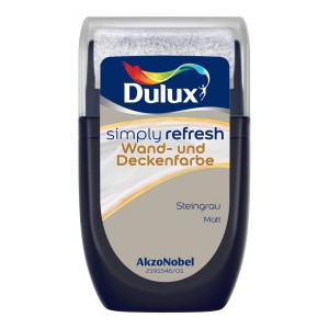 Dulux Simply Refresh Tester Steingrau matt mit integrierter Mini-Rolle für Wand- und Deckenfarbe.