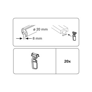 Abbildung der Gardinia Klickgleiter Maxi, 20er Pack, für Gardinenschienen mit 6 mm Laufkanal.