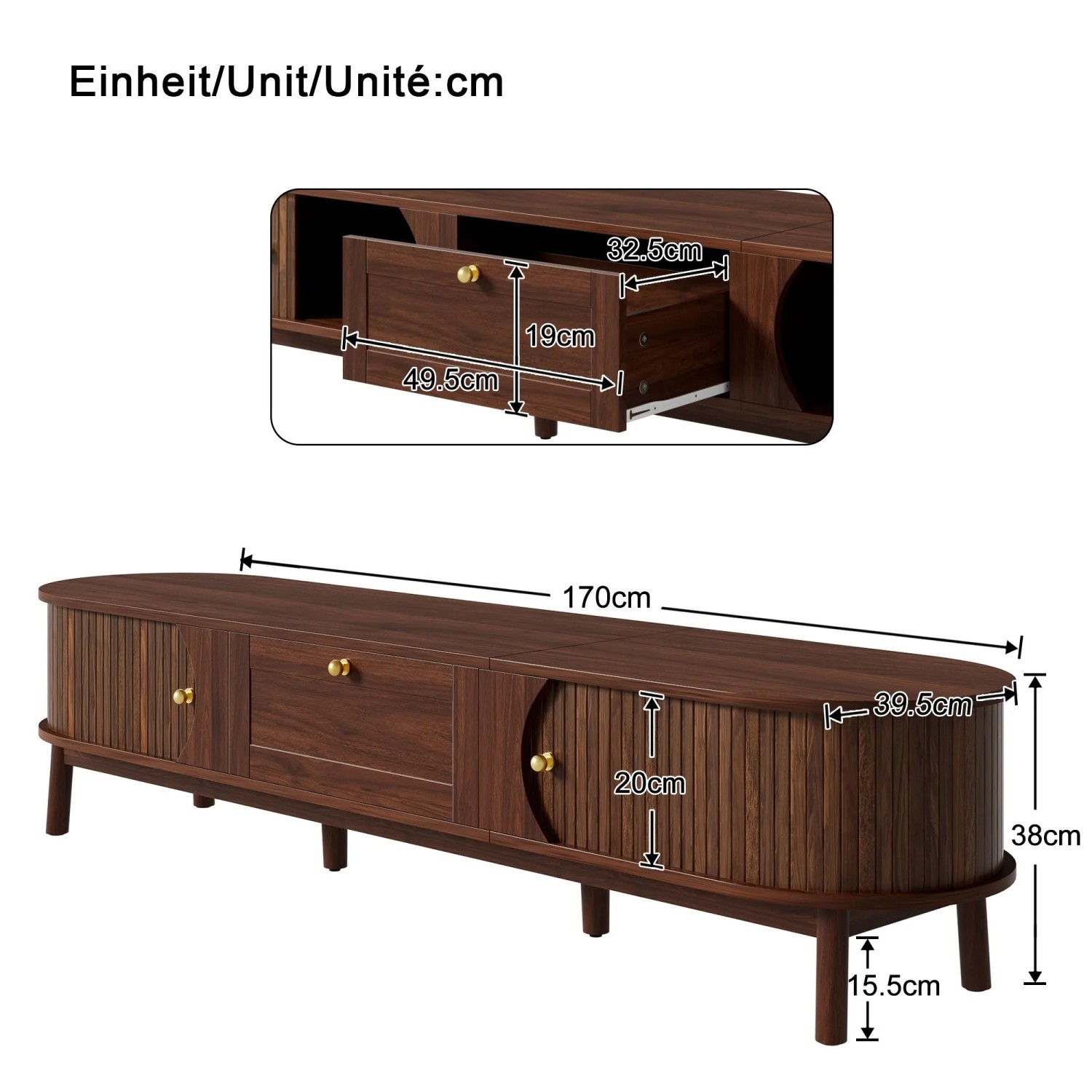 okwish Schrank mit Schubladen für Wohnzimmer 170x39.5x38cm Braun_5