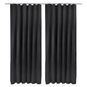 2 schwarze Beautissu Amelie Blackout Vorhänge mit Kräuselband, 140x245 cm, verdunkelnd.
