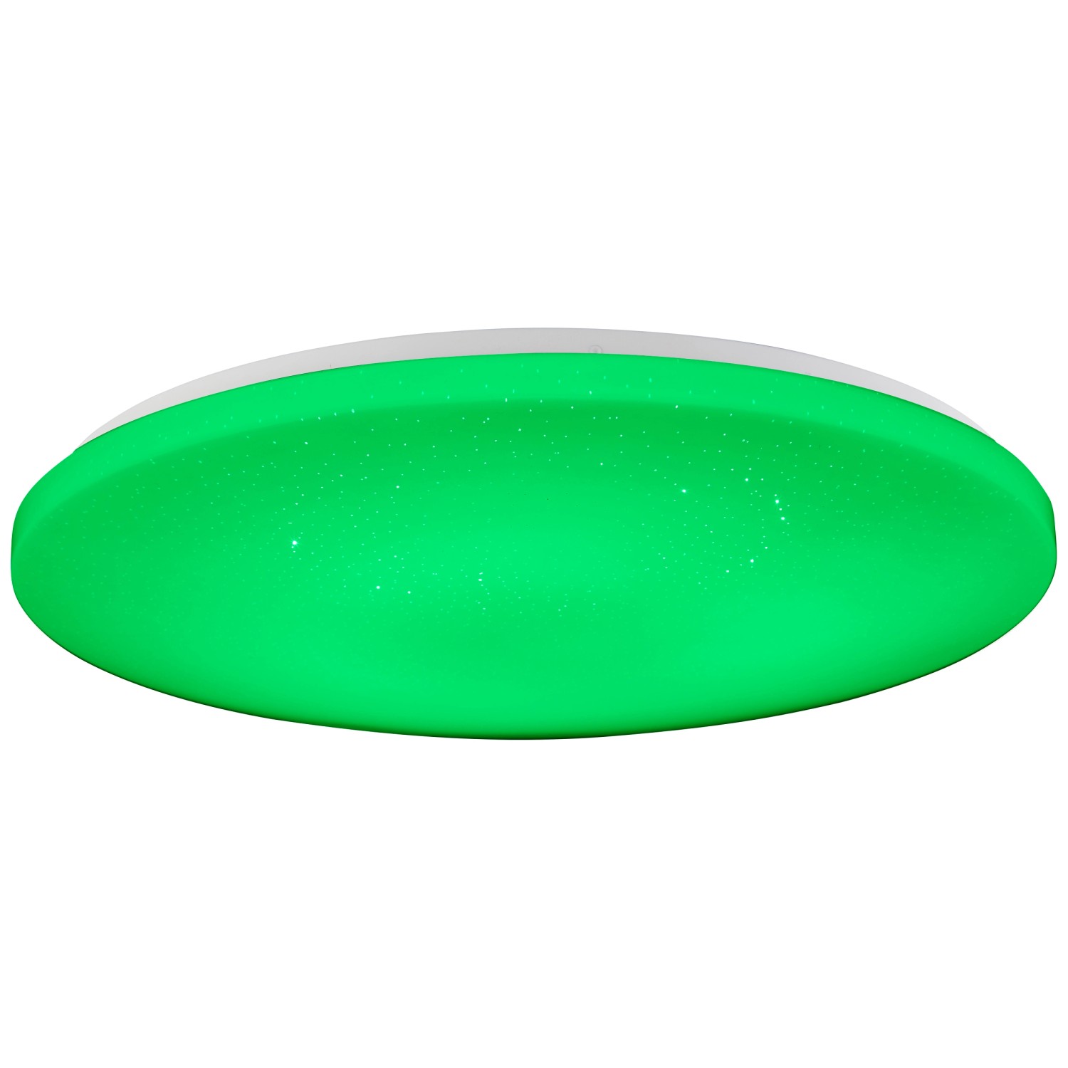 Weiße LED-Deckenleuchte Leonie mit RGB-Funktion, Ø 49 cm, in Grün.