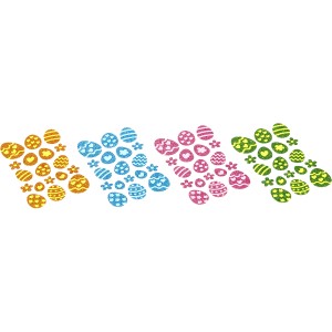 Glitzersticker Ostereier und Blumen von Brauns-Heitmann in Orange, Pink, Grün und Blau.