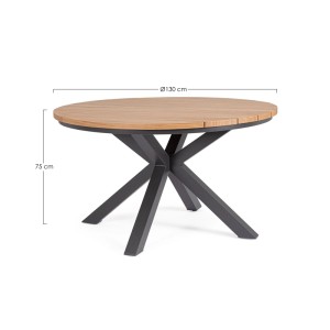 Bizzotto Gartentisch Zelmar, 130 cm, anthrazit, mit runder Holzoptik-Tischplatte und Aluminiumgestell.