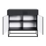 Schwarzes Selsey Sideboard Veldio mit geriffelter Front, offenen Türen, 4 Fächern und 2 Schubladen, auf schwarzen Metallbeinen.