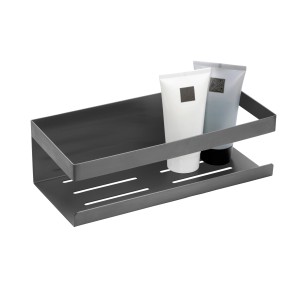 Schöner Wohnen Wandablage Meleto in Gun-Metal Grey mit zwei Tuben, aus Edelstahl.