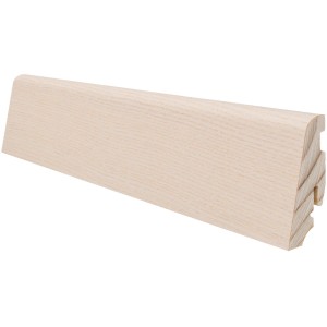 Sockelleiste Esche Weiß, 58x19x2200mm, versiegelt. Holzleiste für Bodenabschluss.