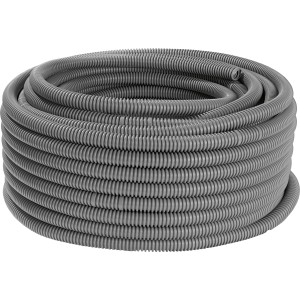 Graues, flexibles Panzer-Isolierrohr EN25, 50 m Rolle für Kabelverlegung.
