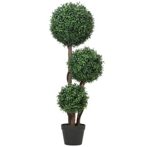 HOMCOM künstliche Pflanze mit 3 grünen Kugeln, 100 cm hoch, im Topf. Ideal für Innen- & Außendekoration.