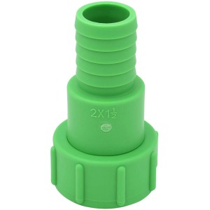 Grüner IBC Adapter S60x6 auf 1,5 Zoll Schlauchtülle mit Verdrehschutz für Regentonnen.