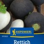 Kiepenkerl Rettich 'Runder schwarzer Winter', Gemüsesamen. Runde, schwarze Knollen mit Grün.