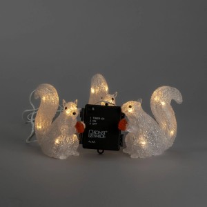 Konstsmide LED-Dekofigur-Set: 3 leuchtende Acryl-Eichhörnchen für Außen, batteriebetrieben, warmweißes Licht.