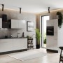 Moderne Respekta Küchenzeile Oliver 310 cm in Weiß mit Elektrogeräten und Arbeitsplatte in Granit Optik.