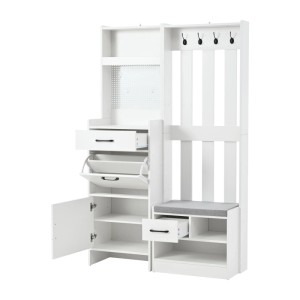 okwish Garderobenständer mit Schuhbank 7 Haken Flur 110x35x175cm Weiß