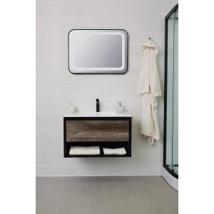 Sanotechnik Einzelwaschtisch 80 cm Eiche Schwarz mit Softclose