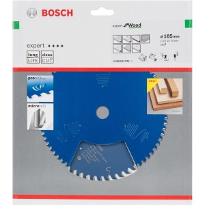 Bosch Kreissägeblatt Expert for Wood, 165 mm, blau, für präzise Holzschnitte.