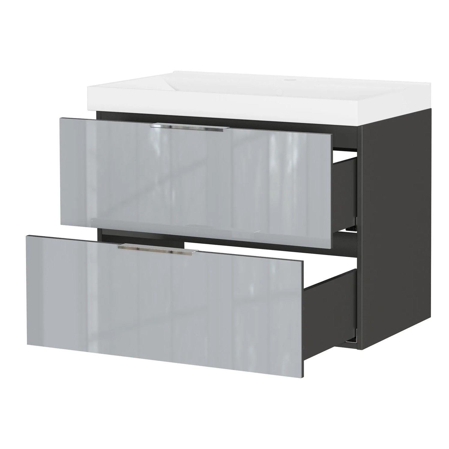 Germania Waschtischunterschrank mit Becken, Graphit/Grau, 81x65x47 cm. Badmöbel mit Schubladen.