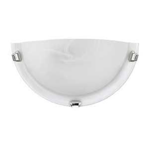 Weiße Eglo Wandleuchte Salome mit Chrom-Details und alabasterfarbenem Glas, 30x15 cm.