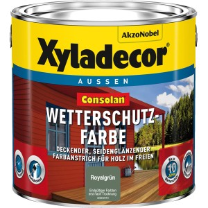 Xyladecor Consolan Wetterschutzfarbe Royalgrün, seidenglänzend, 2,5 l Dose. Für langanhaltenden Schutz.