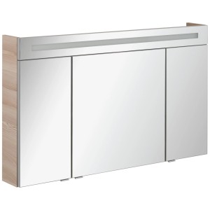 Fackelmann Spiegelschrank B.Clever Alaska Esche 120 cm mit drei Spiegeltüren und Beleuchtung.
