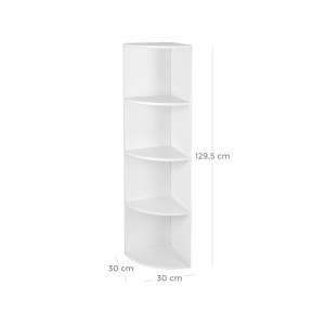 Weißes Vasagle Eckregal mit 4 Ebenen, 30x129,5x30 cm, zur optimalen Raumnutzung.