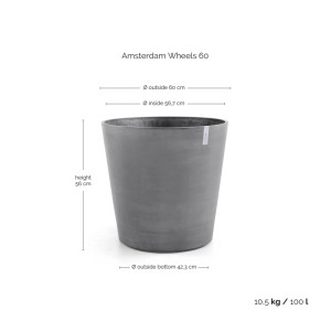 Ecopots Pflanztopf Amsterdam mit Rollen Ø 60 cm Grau