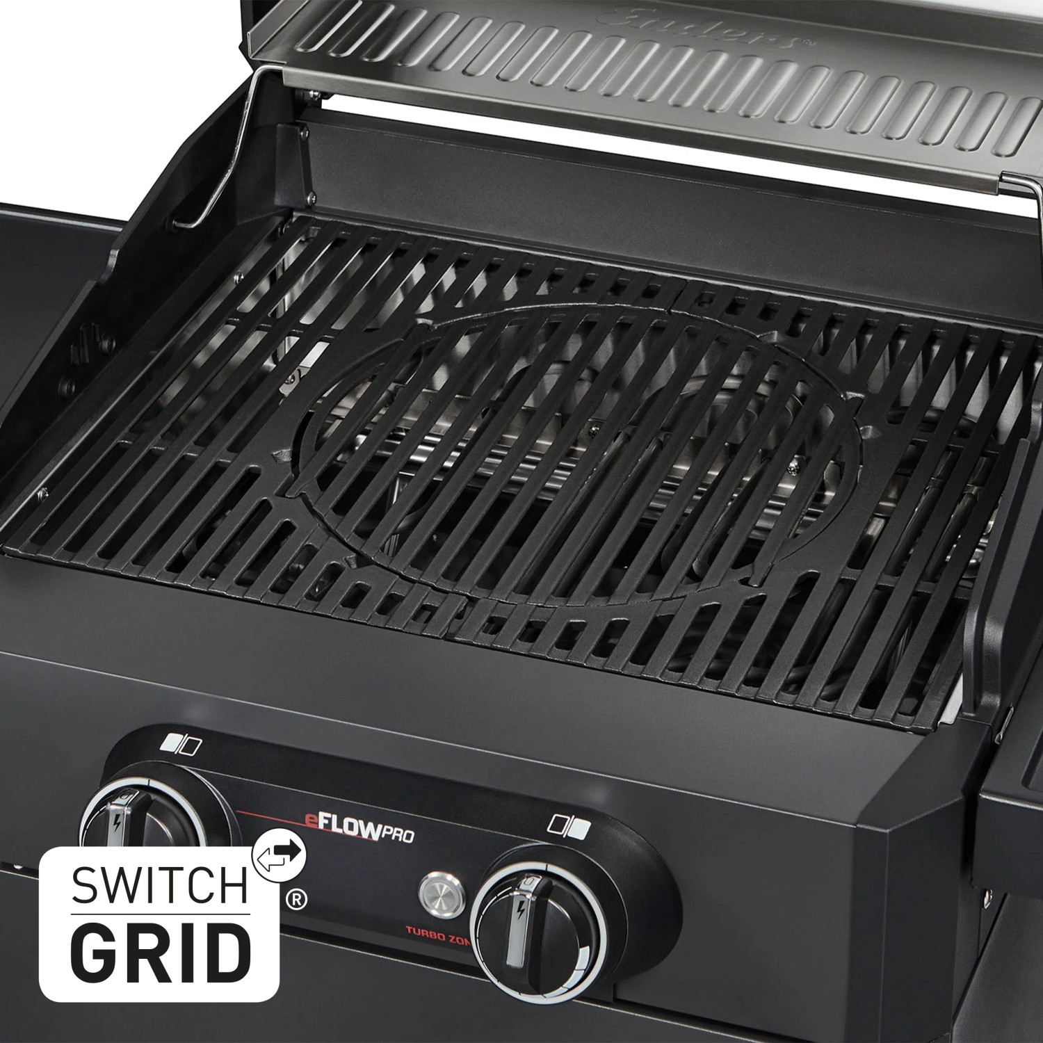 Enders Elektrogrill eFlow Pro 2 Turbo Shadow mit Switch Grid Grillrost in Mattschwarz.