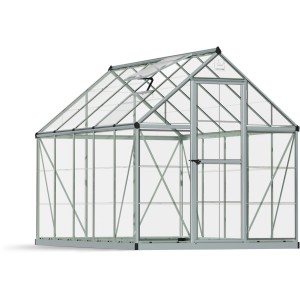 Palram Canopia Gewächshaus, 5,7 m², Silber, mit Fundamentrahmen. Begehbares Gartenhaus für Pflanzenzucht.