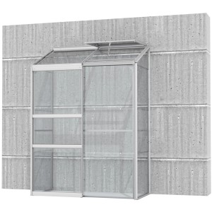 Vitavia Anlehn-Gewächshaus Ida 900 mit ESG Glas und Aluminiumrahmen an einer Wand.