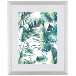 Breiter, silberner Aluminiumrahmen 40x50 cm mit tropischem Pflanzenmotiv.