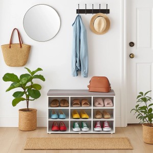Relaxdays Schuhbank Holzwerkstoff Weiß Grau Gepolstert mit 9 Fächern 48 cm x 78,5 cm x 30 cm