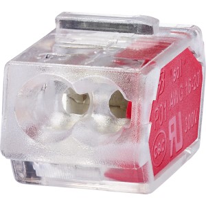 Steckklemme 2-polig, transparent/rot, für Leiter Ø 1,0-2,5 mm, 10er-Set.