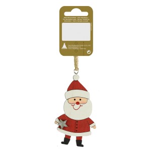 Santa mit Stern als Holzanhänger, 9,5 cm, Weihnachtsdekoration.