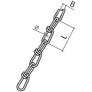 Technische Zeichnung einer Conacord Knotenkette aus Stahl, Ø 3,1 mm, Länge 40 mm, Chrom.