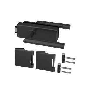 Novadoors Glasdrehtürbeschlag-Set Nova Smart 61 UV Schwarz mit Griff und Bändern.
