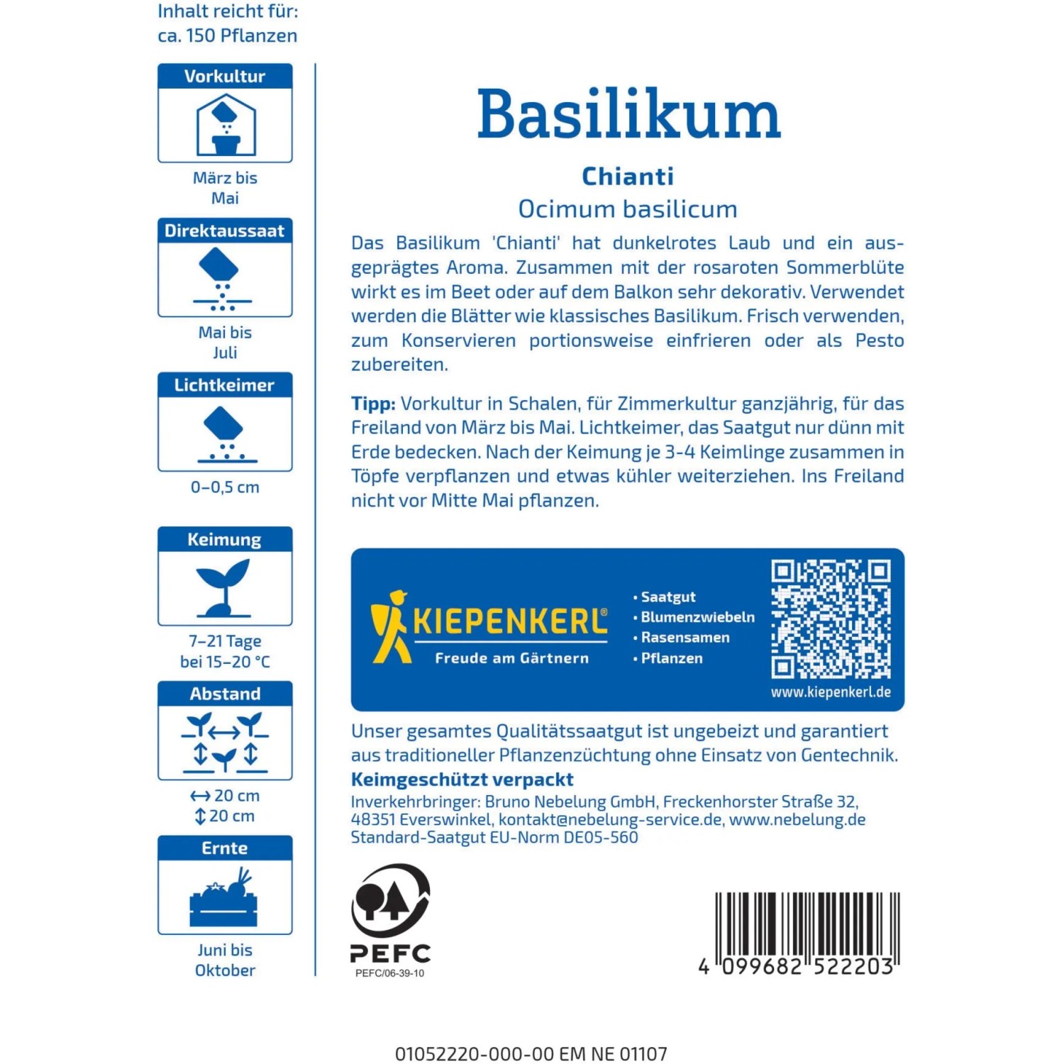 Kiepenkerl Basilikum Chianti Saatgut Packung, Kräutersamen für aromatische, rote Blätter.