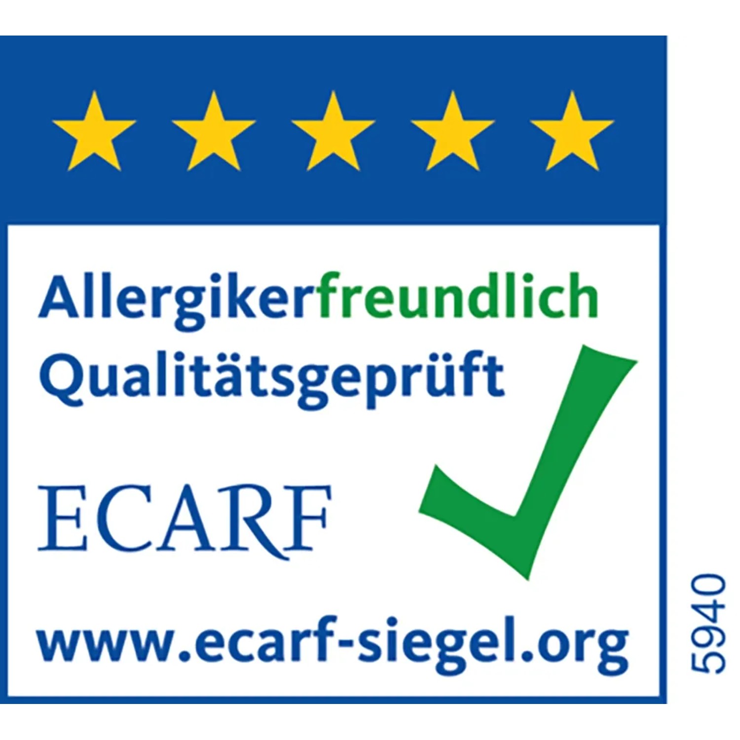 ECARF Siegel für allergikerfreundliches Tesa Pollenschutzgitter, qualitätsgeprüft.