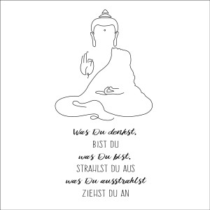 Pro Art Glasbild Relax III, 30x30 cm, mit Buddha-Linienzeichnung und Zitat.