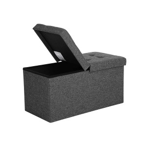 Graue Songmics Sitzbank mit Stauraum, Deckel geöffnet. Schuhbank mit Stauraum.
