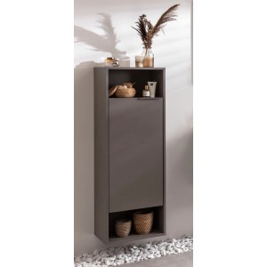 Fackelmann Hoch-Midischrank B.Paris, Cubanit Grau, mit Tür und offenen Fächern. Badmöbel für mehr Stauraum.