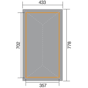 Skizze des Weka Pavillon Gartenoase 651 B Gr.3 mit Maßangaben (433x778cm).