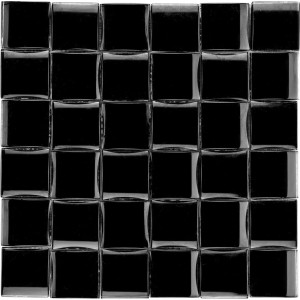 Glasmosaikmatte 3D Black Glossy, 30x30 cm, quadratische Mosaikfliesen für Bad und Küche.