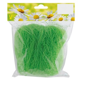 Grüne Dekowolle (25g) im Beutel, ideal für Osterdekorationen und Bastelarbeiten.
