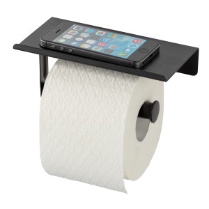 Allstar Wand-Toilettenpapierhalter Walli, schwarz matt, mit Ablage für Smartphone.