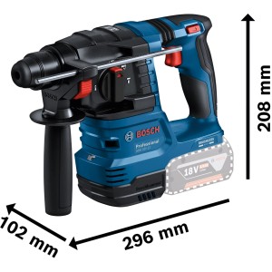 Bosch Professional Akku-Bohrhammer GBH 18V-22 Solo, blau, mit Maßangaben.