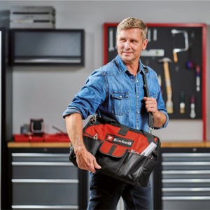 Einhell Werkzeugtasche, 45x29cm, rot-schwarz, mit Tragegurt. Ideal zur Aufbewahrung von Werkzeug.