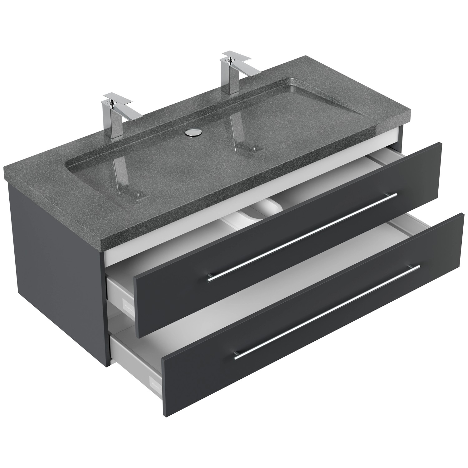 Posseik Badmöbel-Set Yamo, 130 cm, Grafit, mit Granit-Waschbecken und zwei Schubladen.