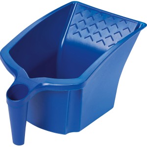 Blauer LUX Farbeimer (2 l) mit Abstreifgitter für spritzfreies Streichen.