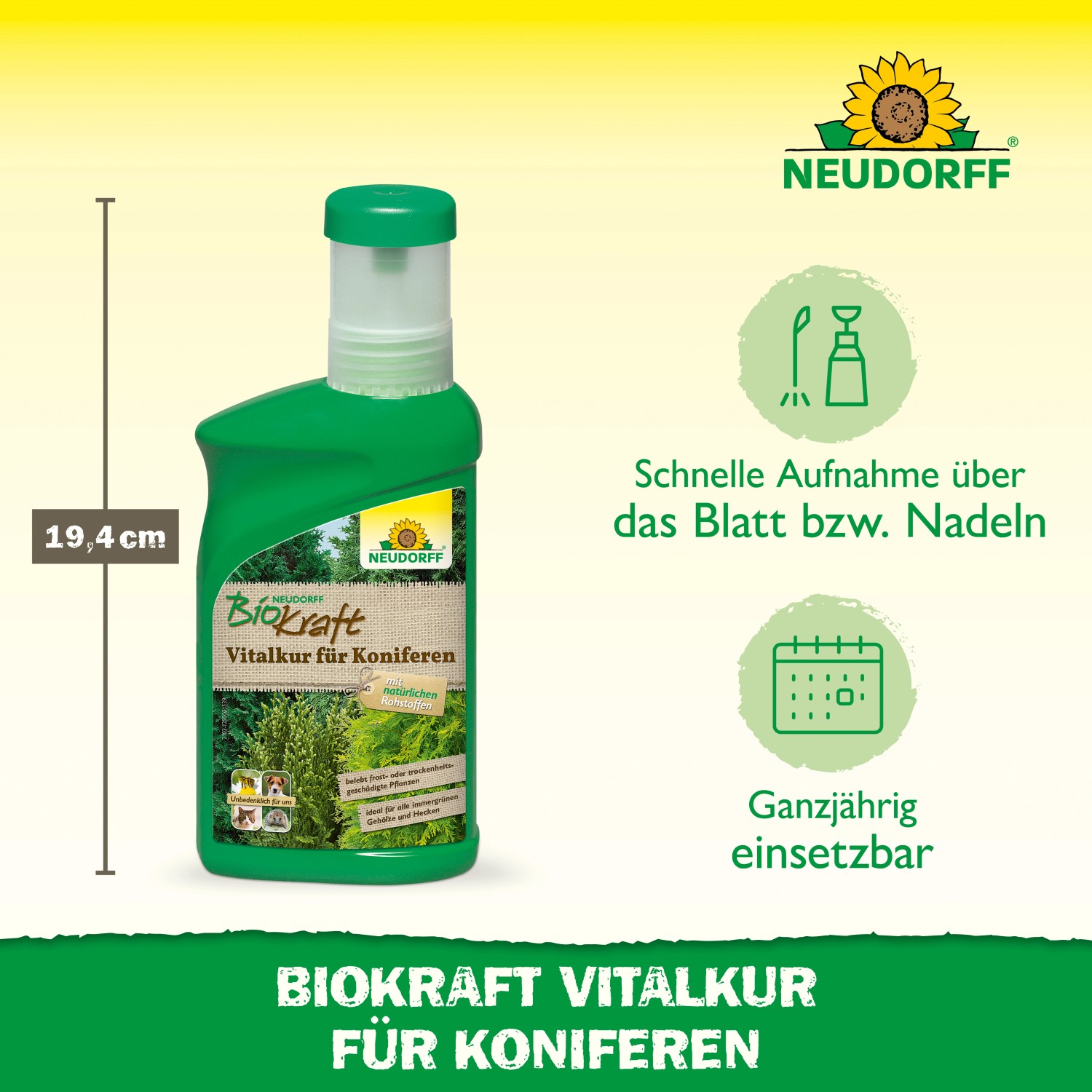 Neudorff BioKraft Vitalkur für Koniferen, 300ml Flasche. Pflanzenstärkungsmittel für gesunde Koniferen.