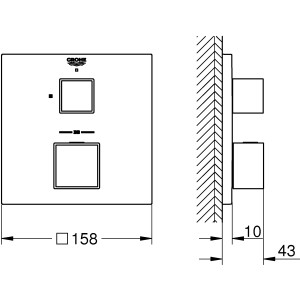 Technische Zeichnung: Grohe Grohtherm Cube Thermostat-Brausebatterie, Chrom, Maße und Seitenansicht.